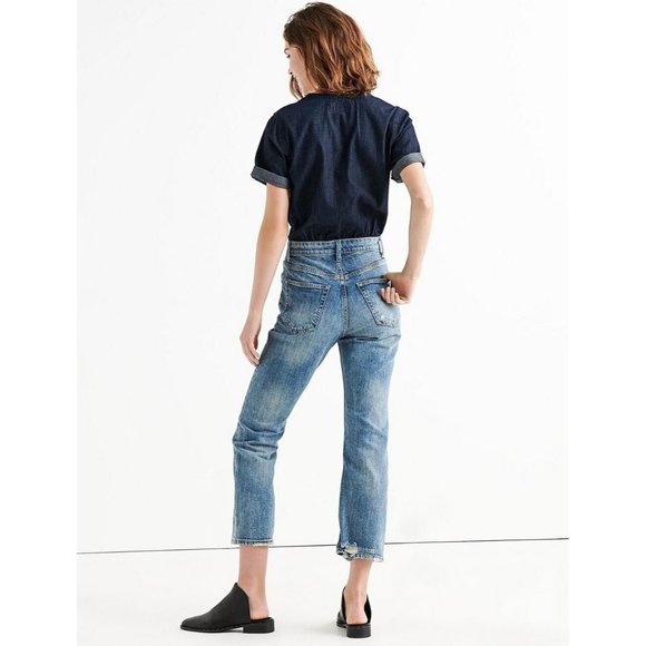 New $139 Lucky Brand Women's Two-Tone Distressed Denim Disco Jumpsuit Size 27 - Picture 3 of 3